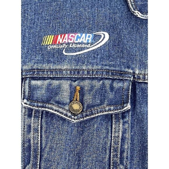 VTG COBRA Mens LARGE NASCAR Jasper Engines Racing Embroidered Denim JEAN JACKET - Picture 3 of 11